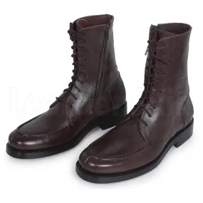 Men Brown Military Lace Up Zipped Genuine Leather Boots