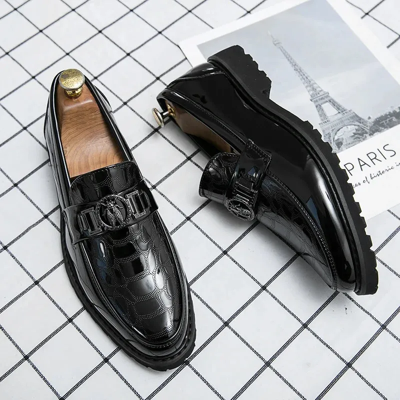 Men's Embossed Leather Comfortable Business Dress Loafers