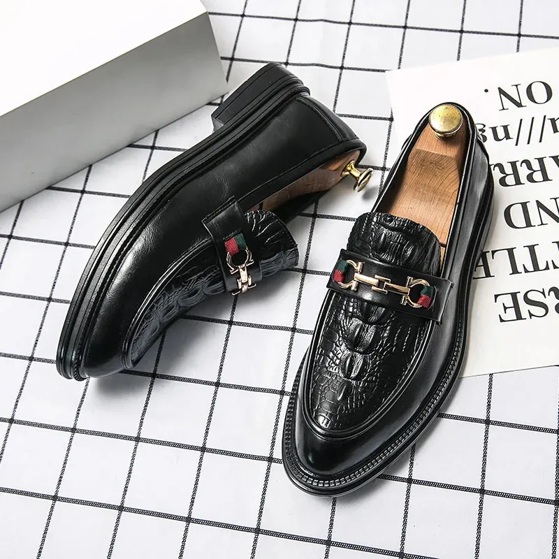 Men's Embossed Leather Comfortable Business Dress Loafers