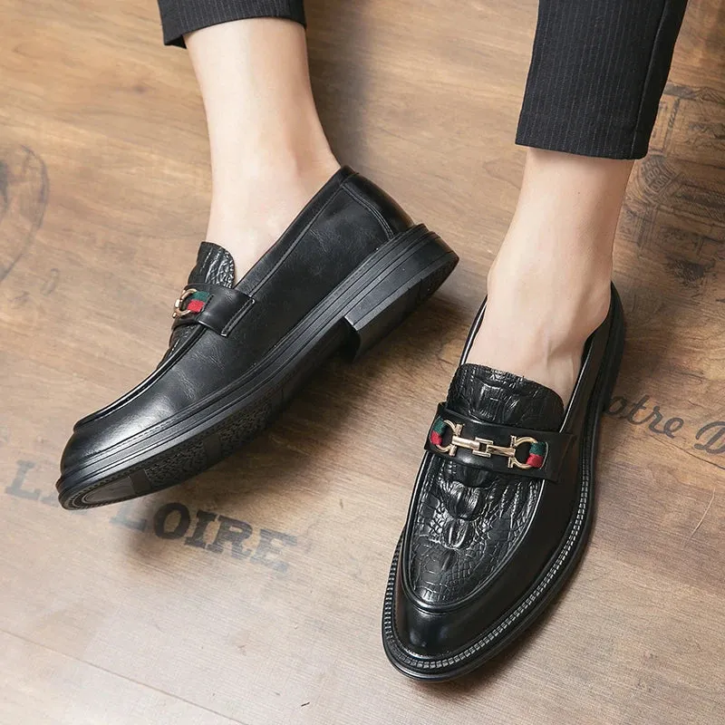 Men's Embossed Leather Comfortable Business Dress Loafers