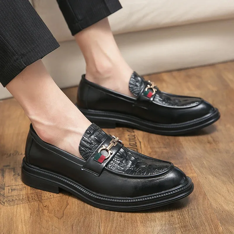 Men's Embossed Leather Comfortable Business Dress Loafers