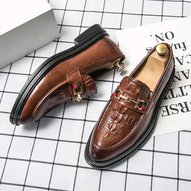 Men's Embossed Leather Comfortable Business Dress Loafers