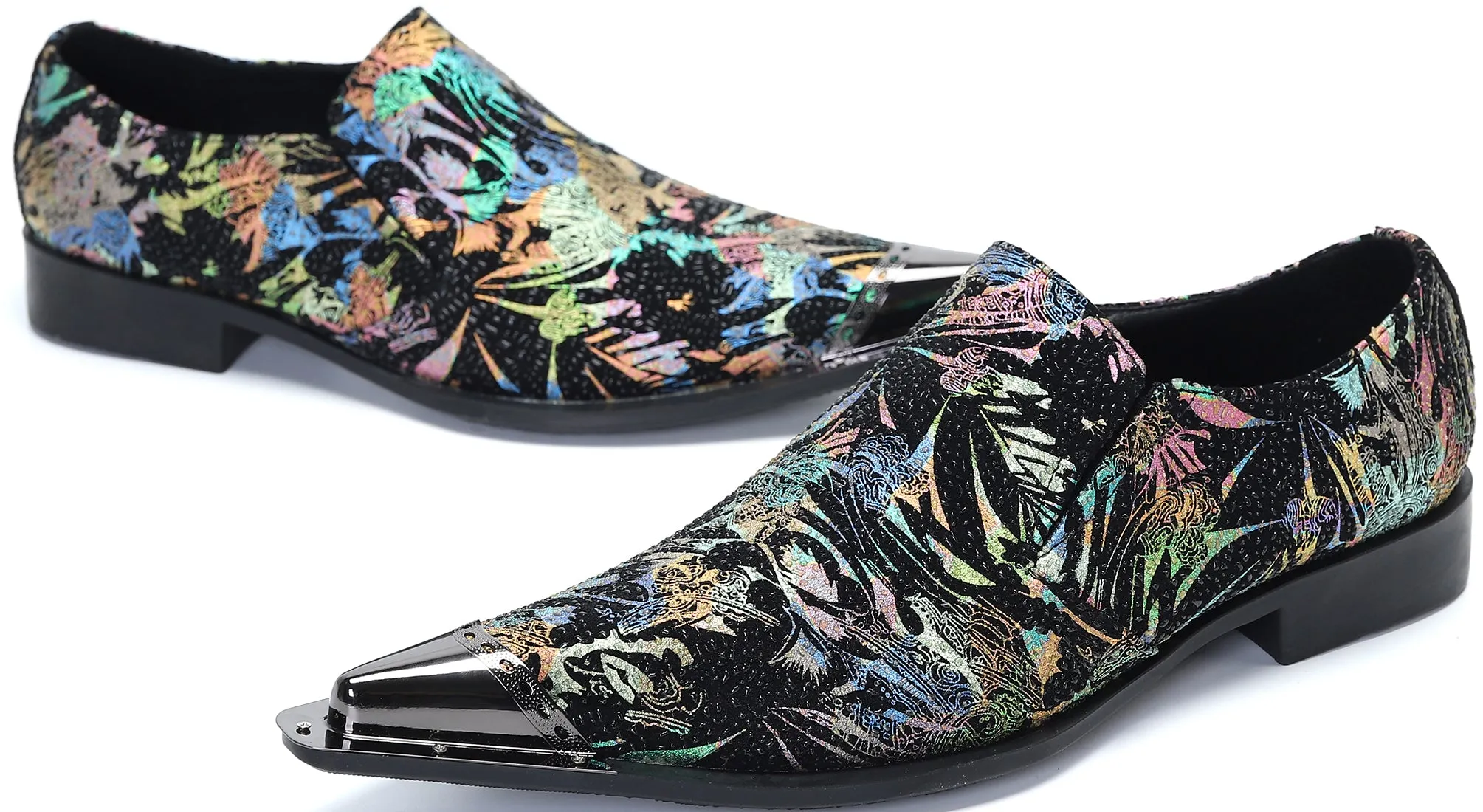 Men's Metal Tip Western Graphic Print Loafers