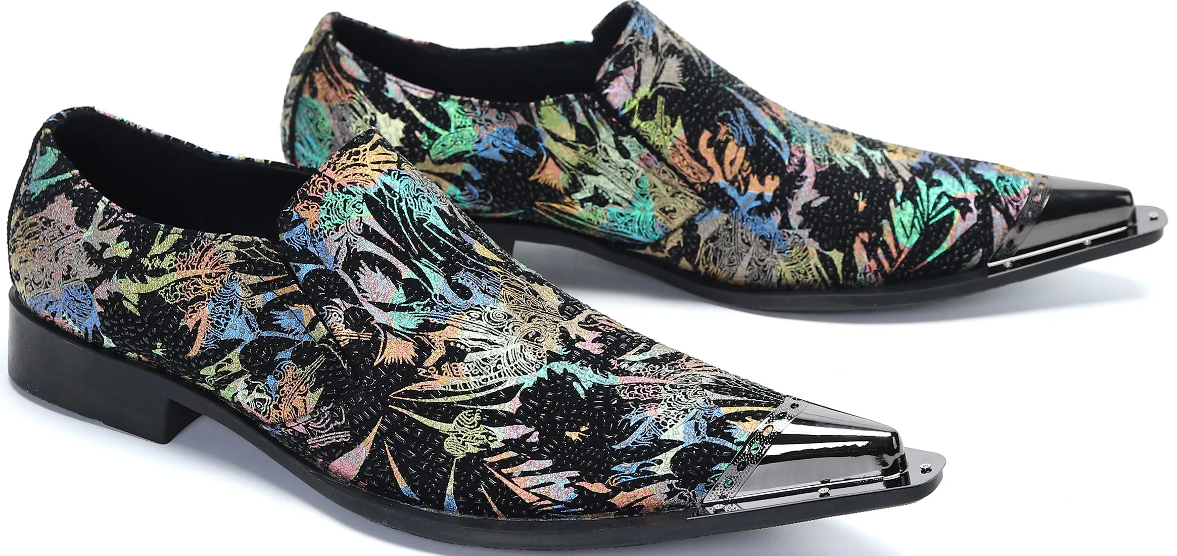 Men's Metal Tip Western Graphic Print Loafers