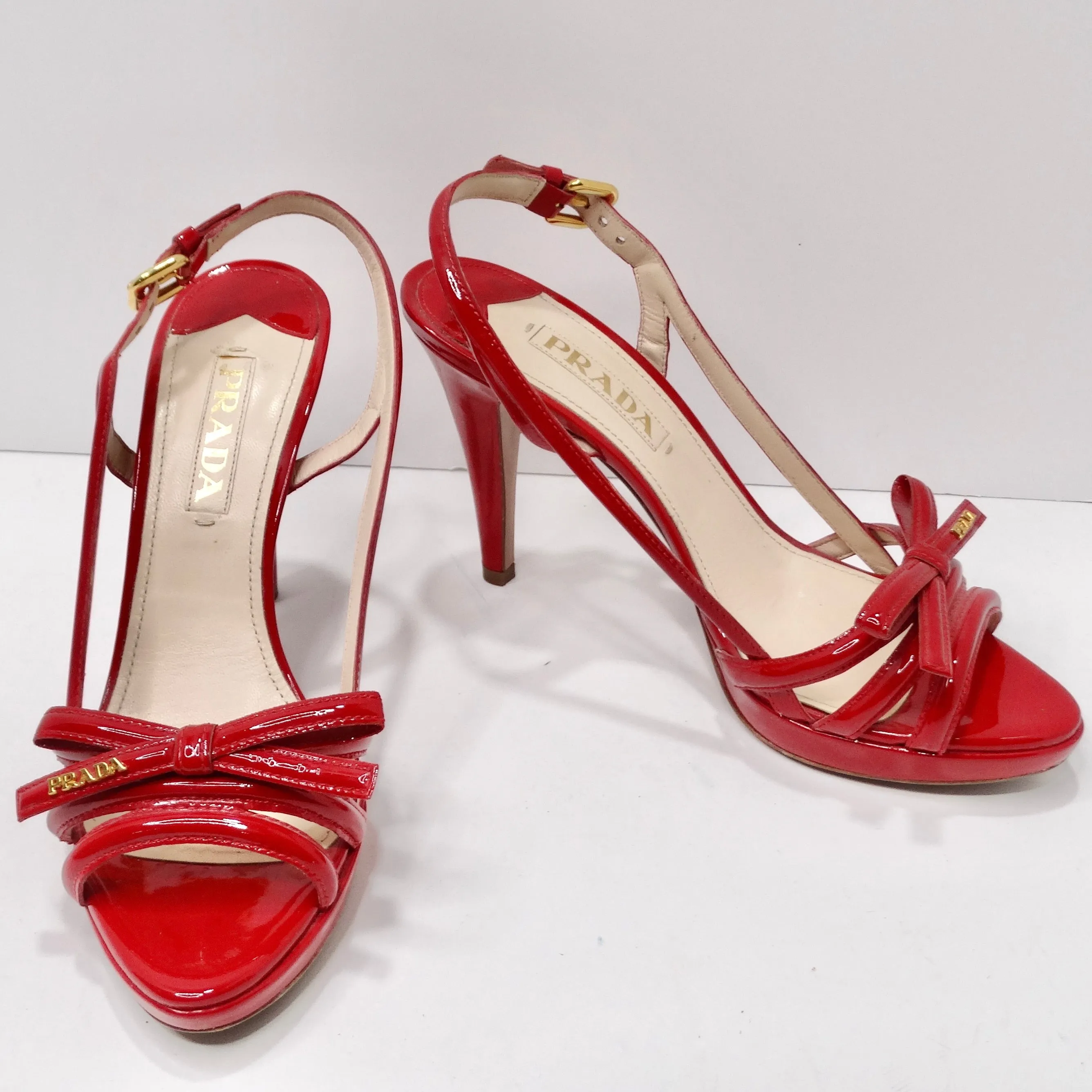 Prada Red Patent Leather Slingback Heels