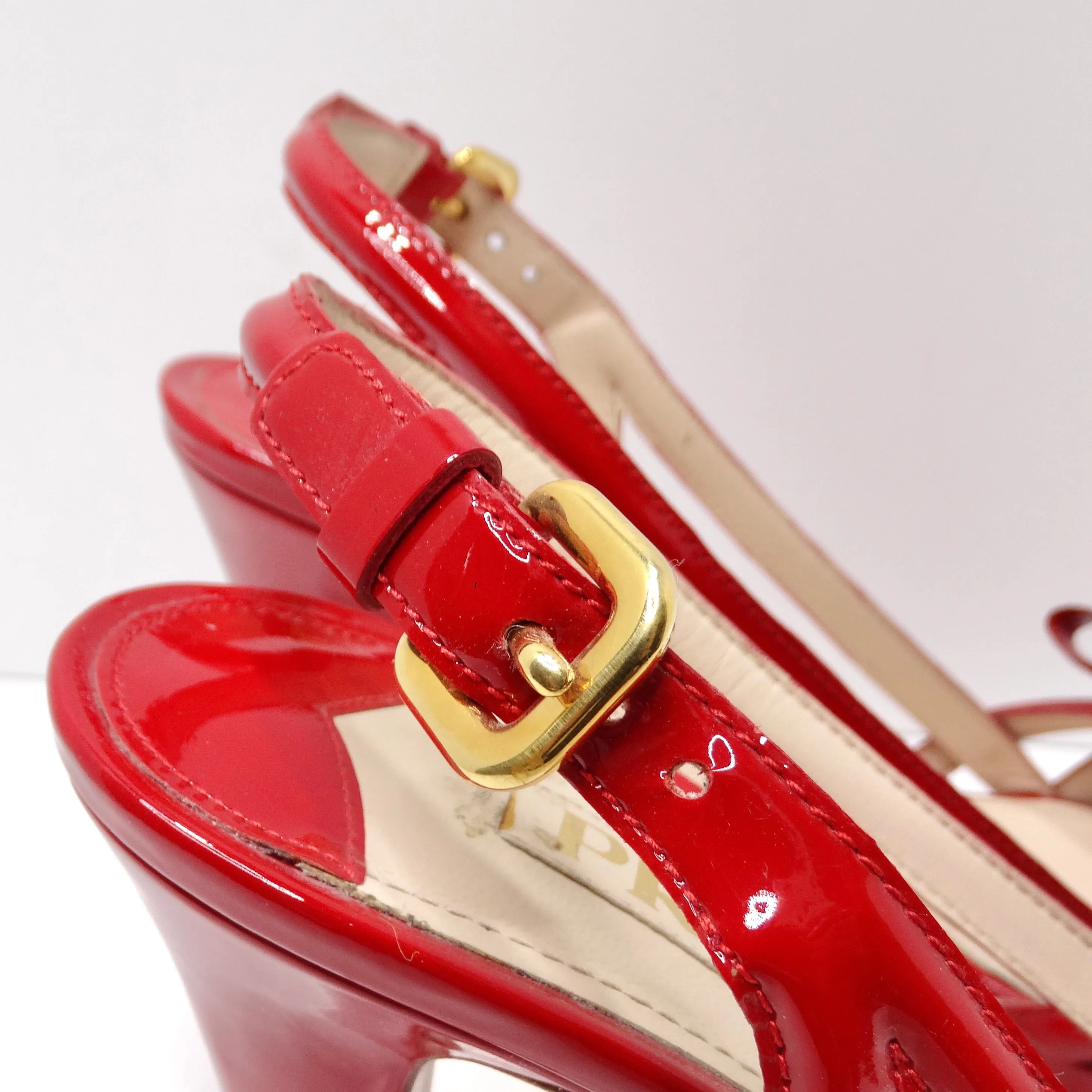 Prada Red Patent Leather Slingback Heels