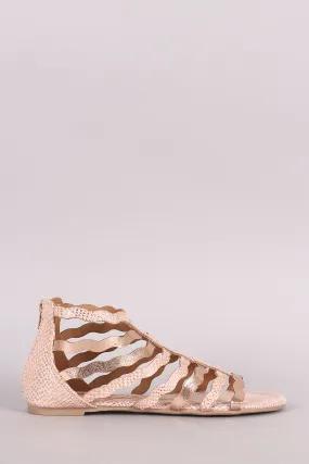 Qupid Metallic Wavy Strappy Gladiator Sandal