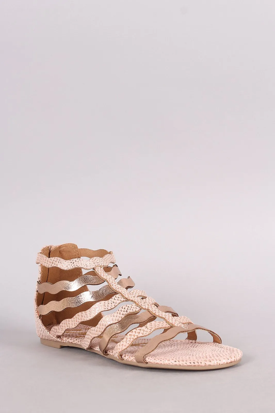 Qupid Metallic Wavy Strappy Gladiator Sandal