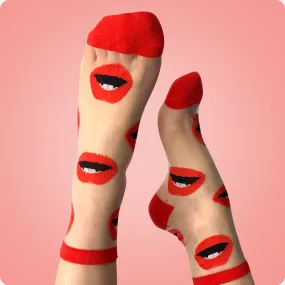 Red Lips Sheer Anklet Socks