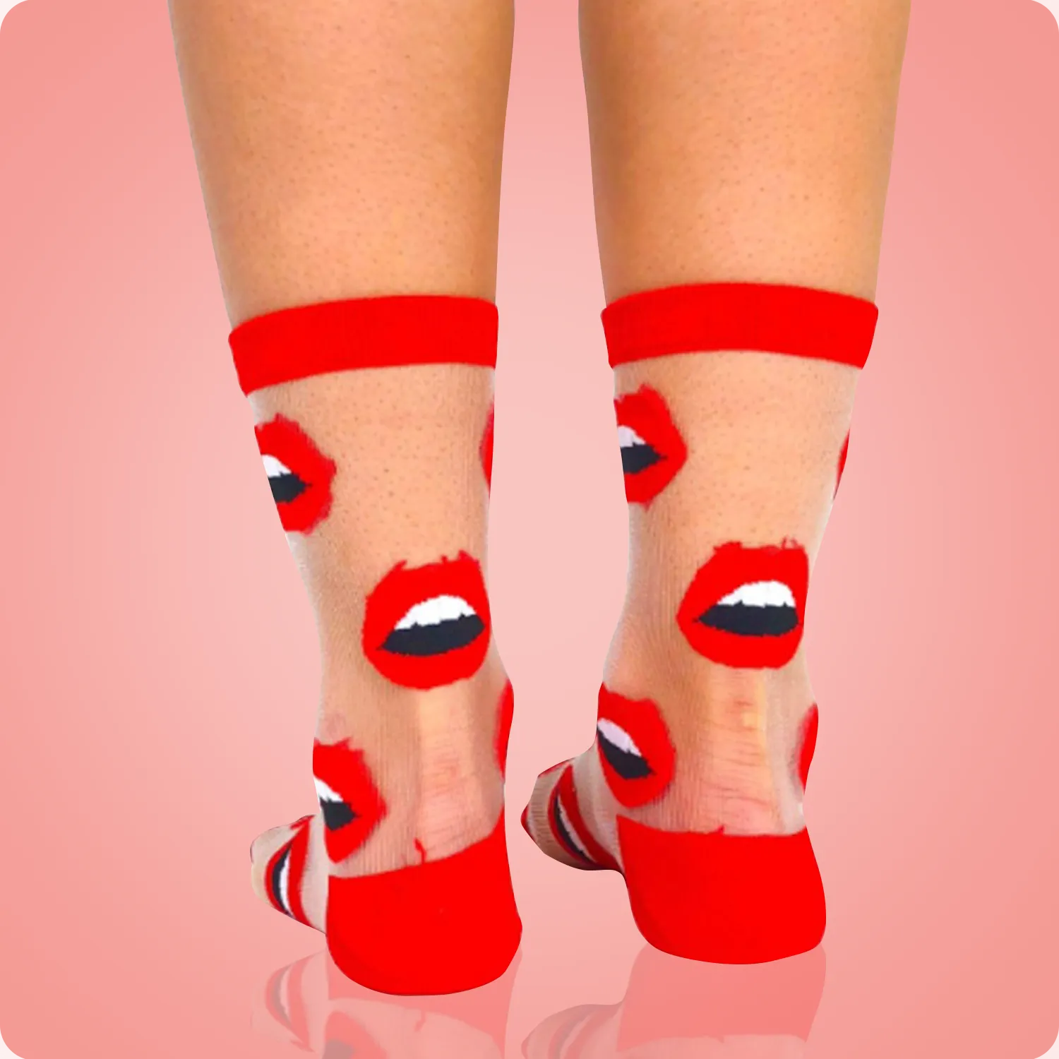 Red Lips Sheer Anklet Socks