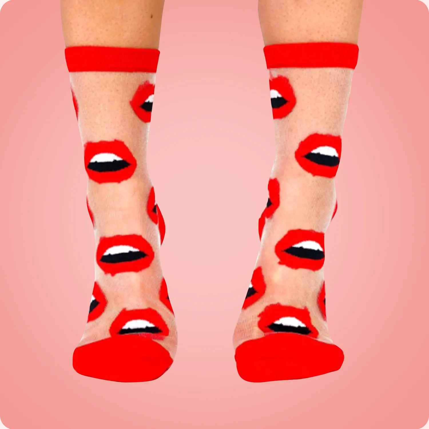 Red Lips Sheer Anklet Socks