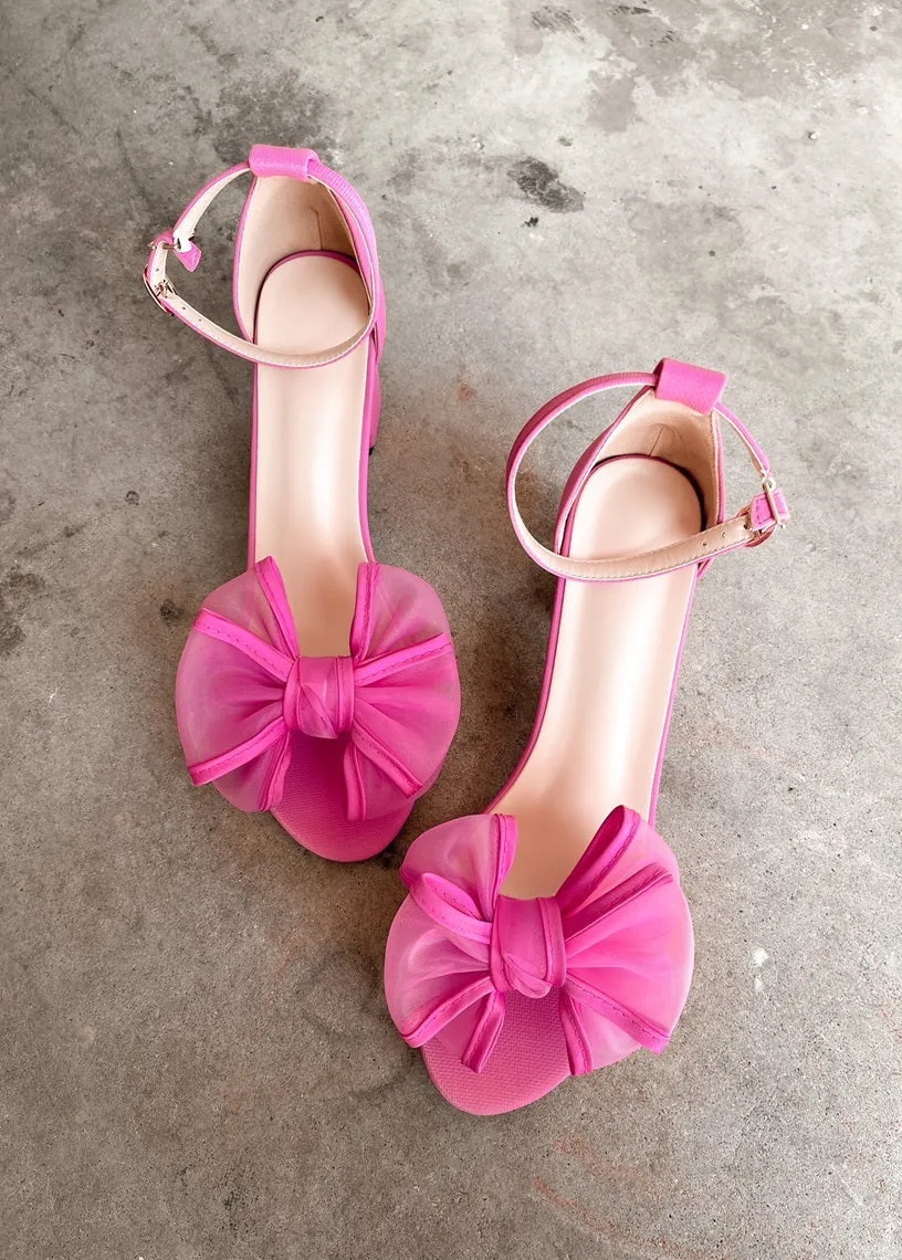 Rosalyn Knot Bow with Ankle Strap Heels in Hot Pink