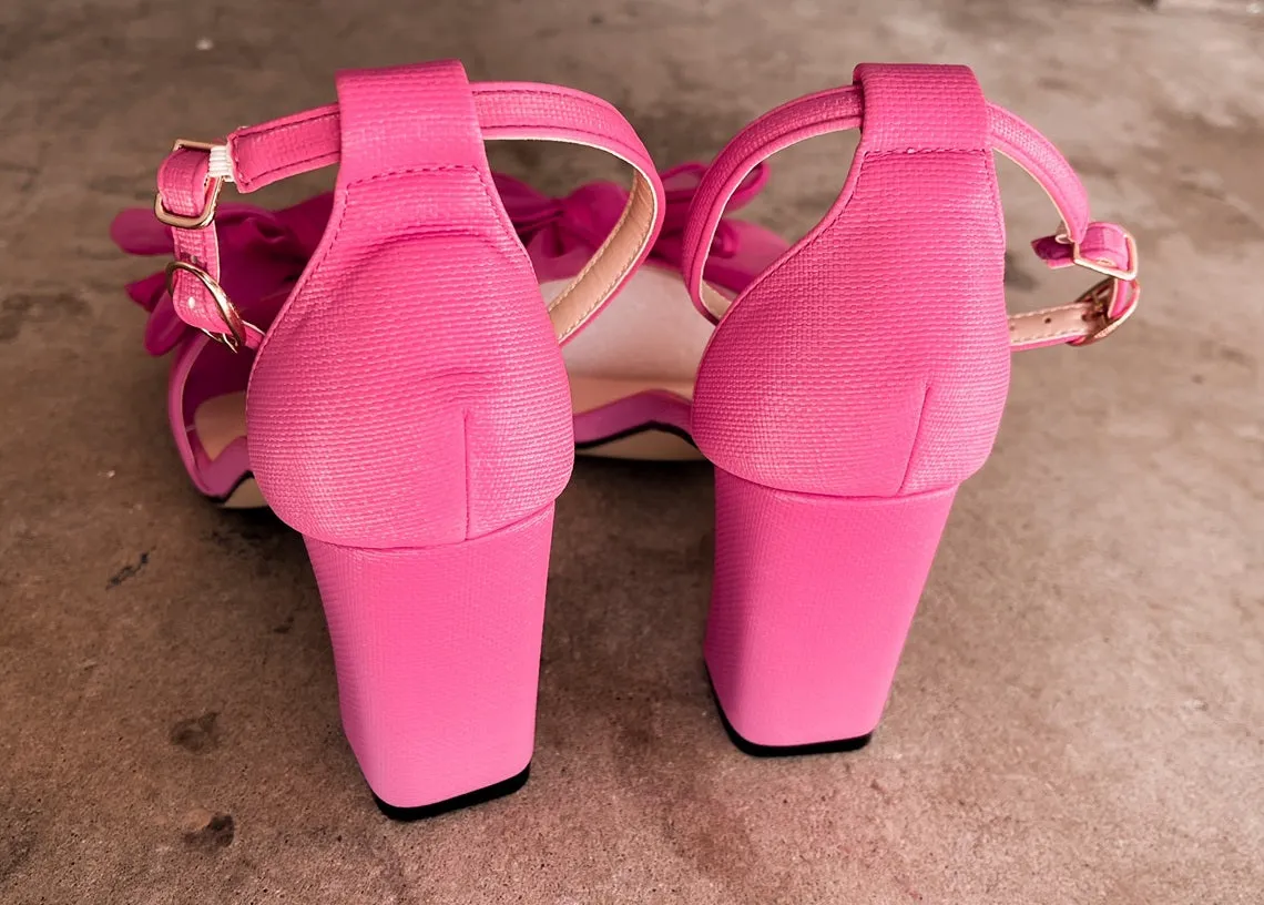 Rosalyn Knot Bow with Ankle Strap Heels in Hot Pink