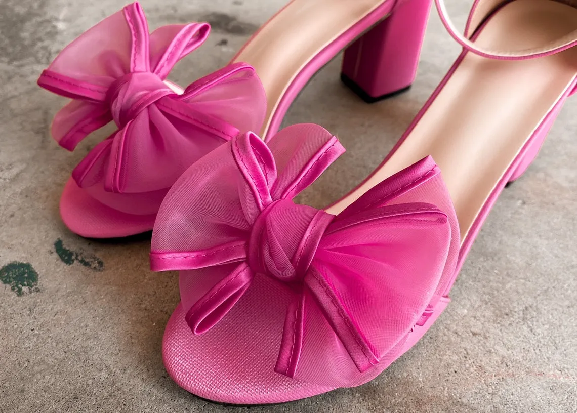 Rosalyn Knot Bow with Ankle Strap Heels in Hot Pink