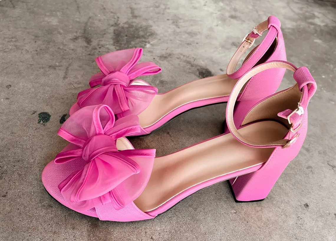 Rosalyn Knot Bow with Ankle Strap Heels in Hot Pink