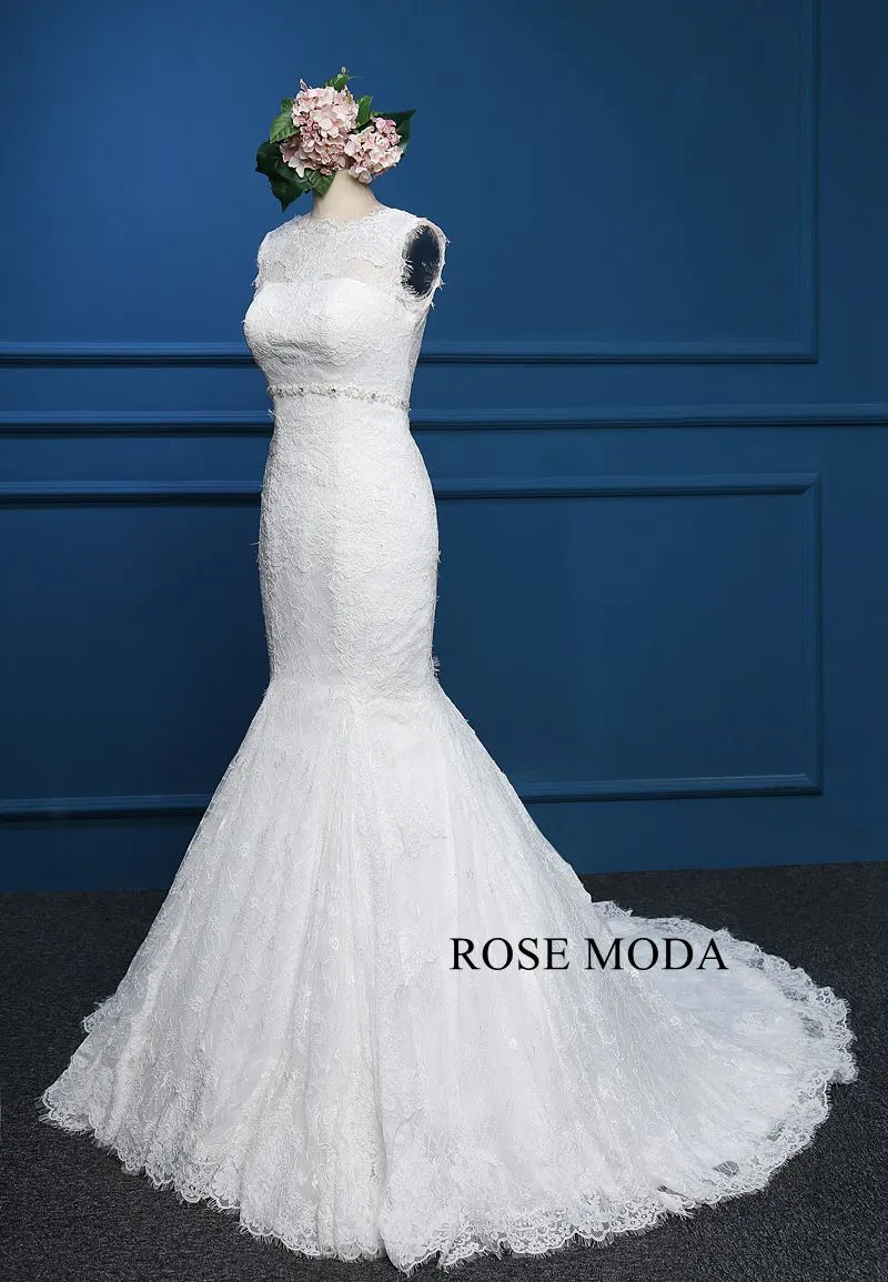 Rosemoda Fit and Flare Chantilly Lace Mermaid Wedding Dress