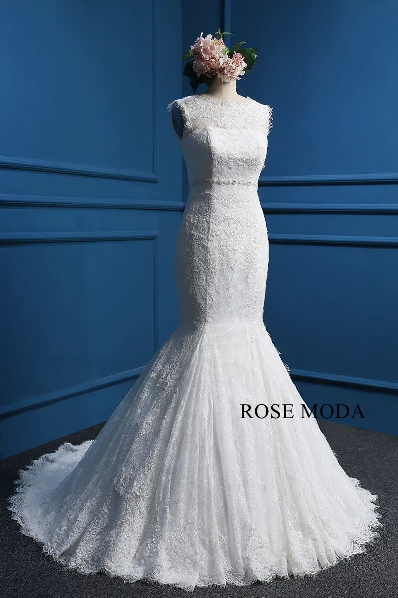 Rosemoda Fit and Flare Chantilly Lace Mermaid Wedding Dress