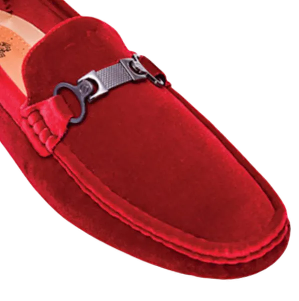 Royal Shoes Red Suede Leather Material with Sliver Buckle Style MOC-69 RED