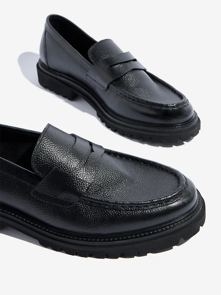 SOLEPLAY Black Solid Leather Loafers