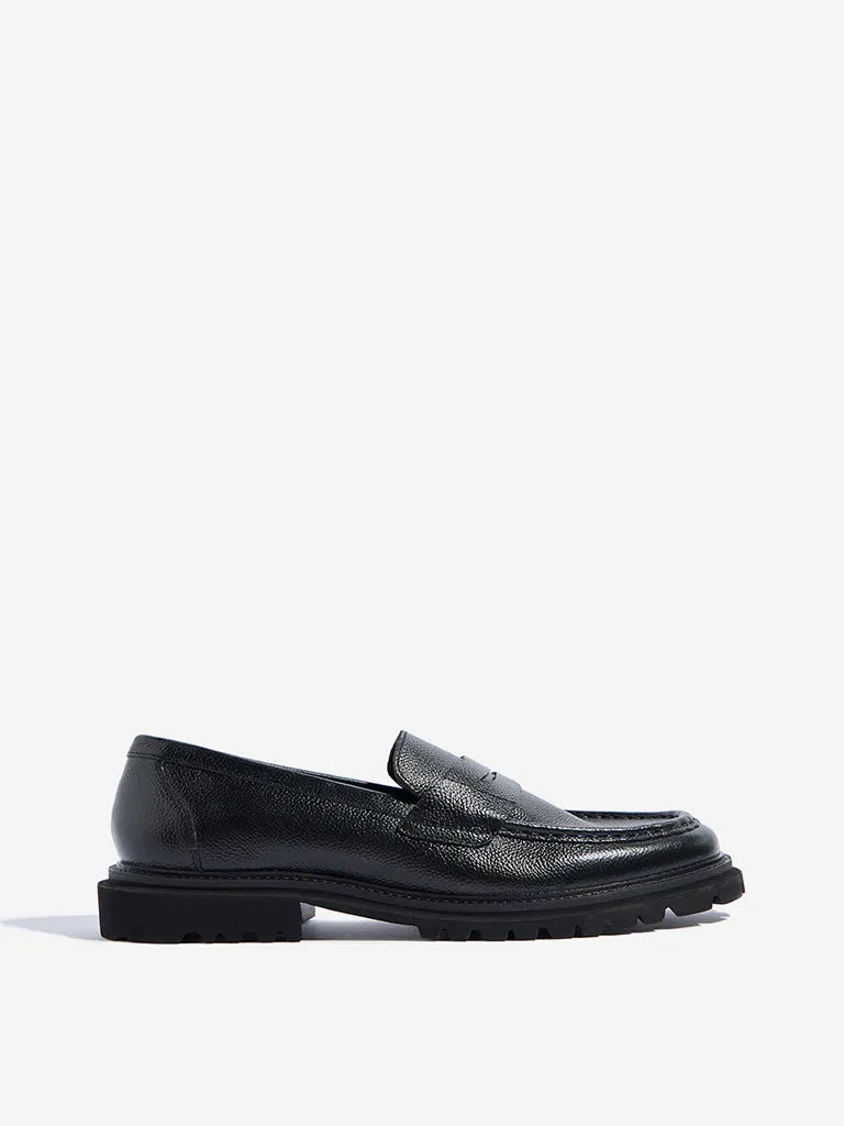 SOLEPLAY Black Solid Leather Loafers