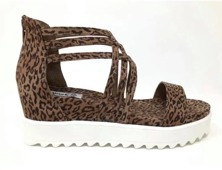 Strappy Leopard Wedge Sandals