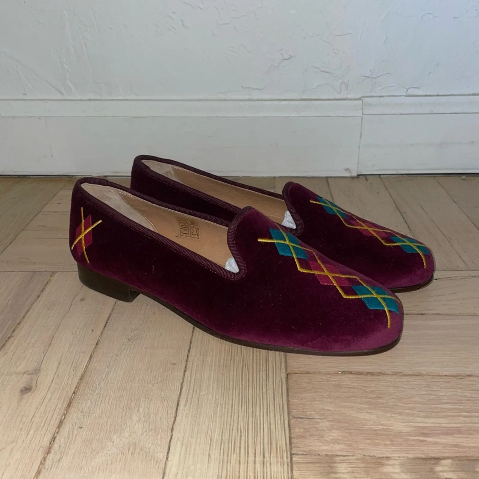 Stubbs & Wootten x J. Crew Glasgow Palm Beach Velvet Argyle Embroidered Loafers (W6)