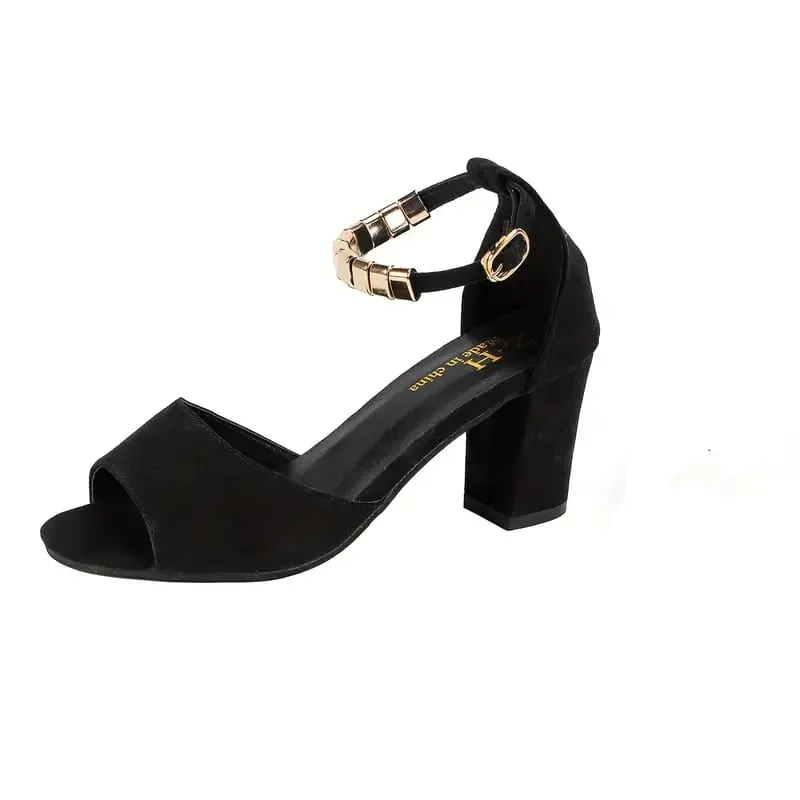 Women Fashionable And Comfortable Black Sexy Round Toe Sandals   494182