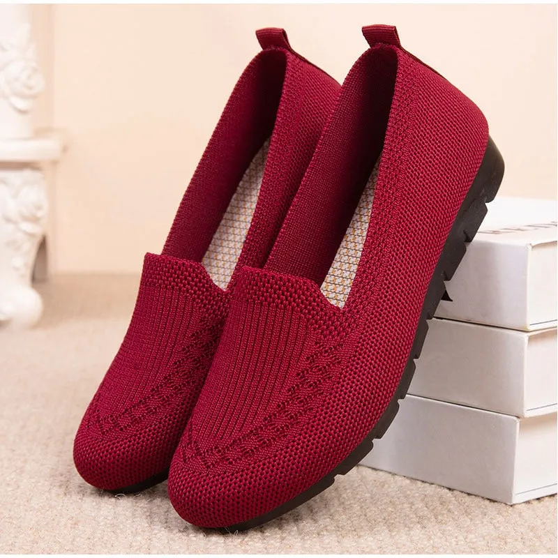 Women Loafers Shoes Knitted Flats Shoe Woman Comfort Female Breathable Mesh Slip On Footwear Casual Ladies Sneakers Spring