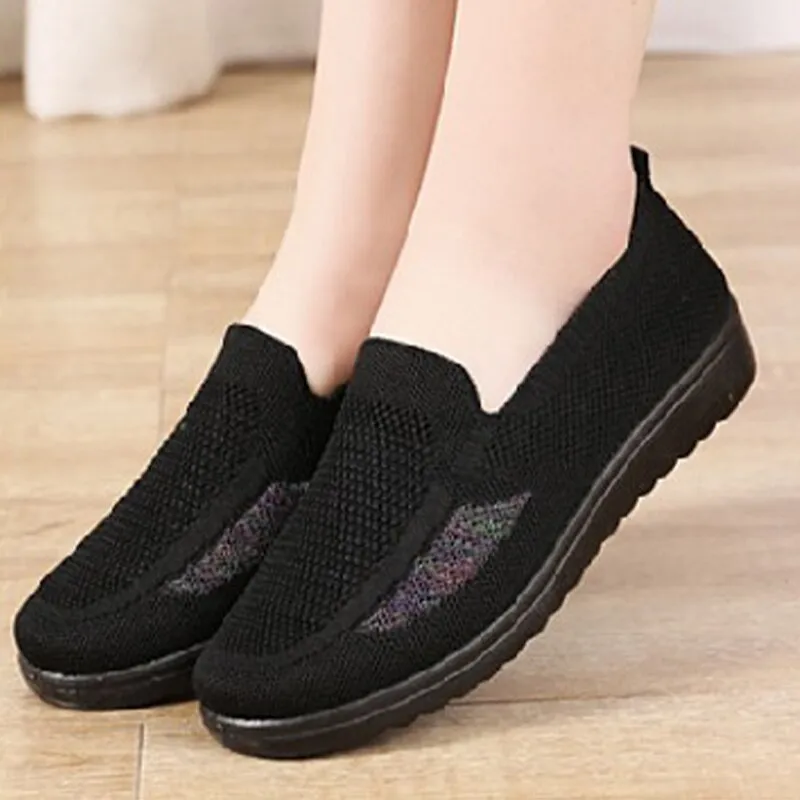 Women Loafers Shoes Knitted Flats Shoe Woman Comfort Female Breathable Mesh Slip On Footwear Casual Ladies Sneakers Spring