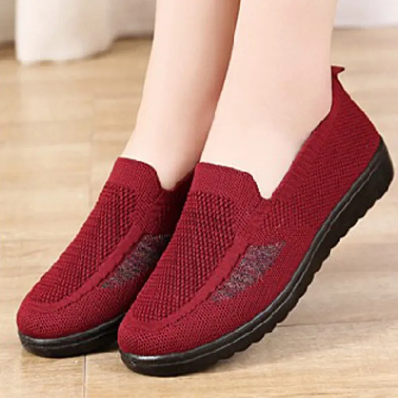 Women Loafers Shoes Knitted Flats Shoe Woman Comfort Female Breathable Mesh Slip On Footwear Casual Ladies Sneakers Spring